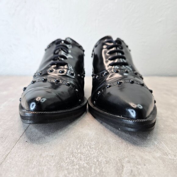 Uterque Oxford Shoe 7 Black Leather Spike Stud Goth Grunge Preppy Lace Up Loafer - Picture 3 of 11